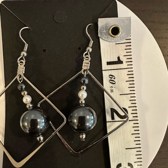 Silver Square Drop Earrings - Picture 3 of 4